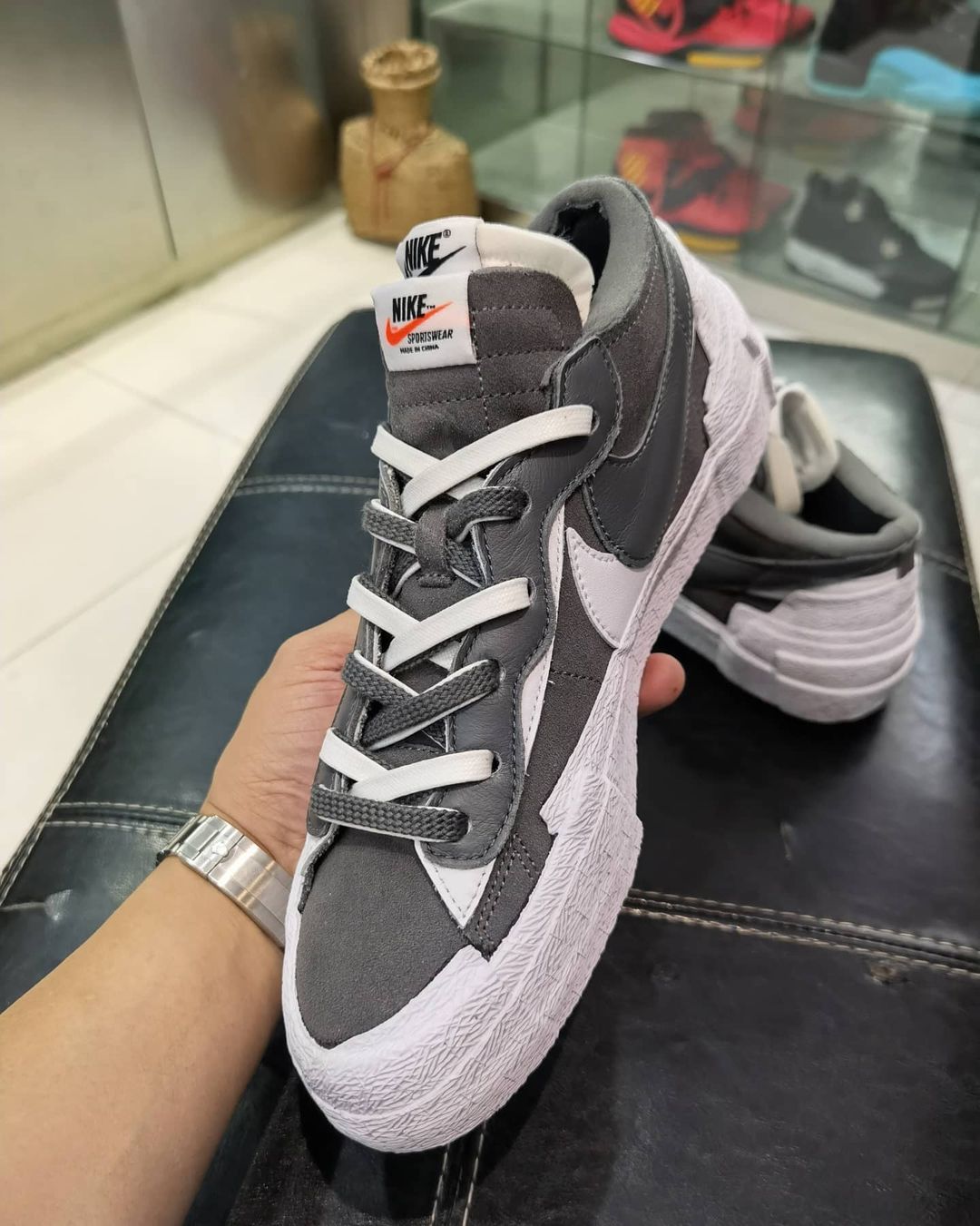 The Sacai x Nike Blazer Low Surfaces in “Iron Grey”