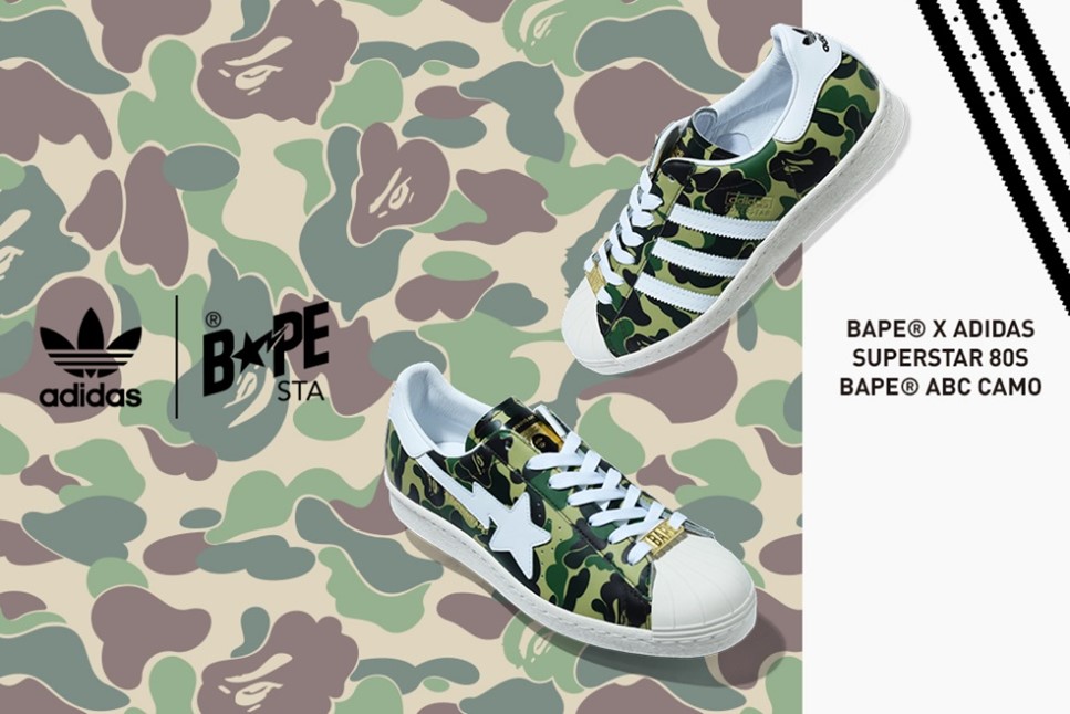 BAPE x adidas Superstar sort en vert ABC Camo - Drumpe
